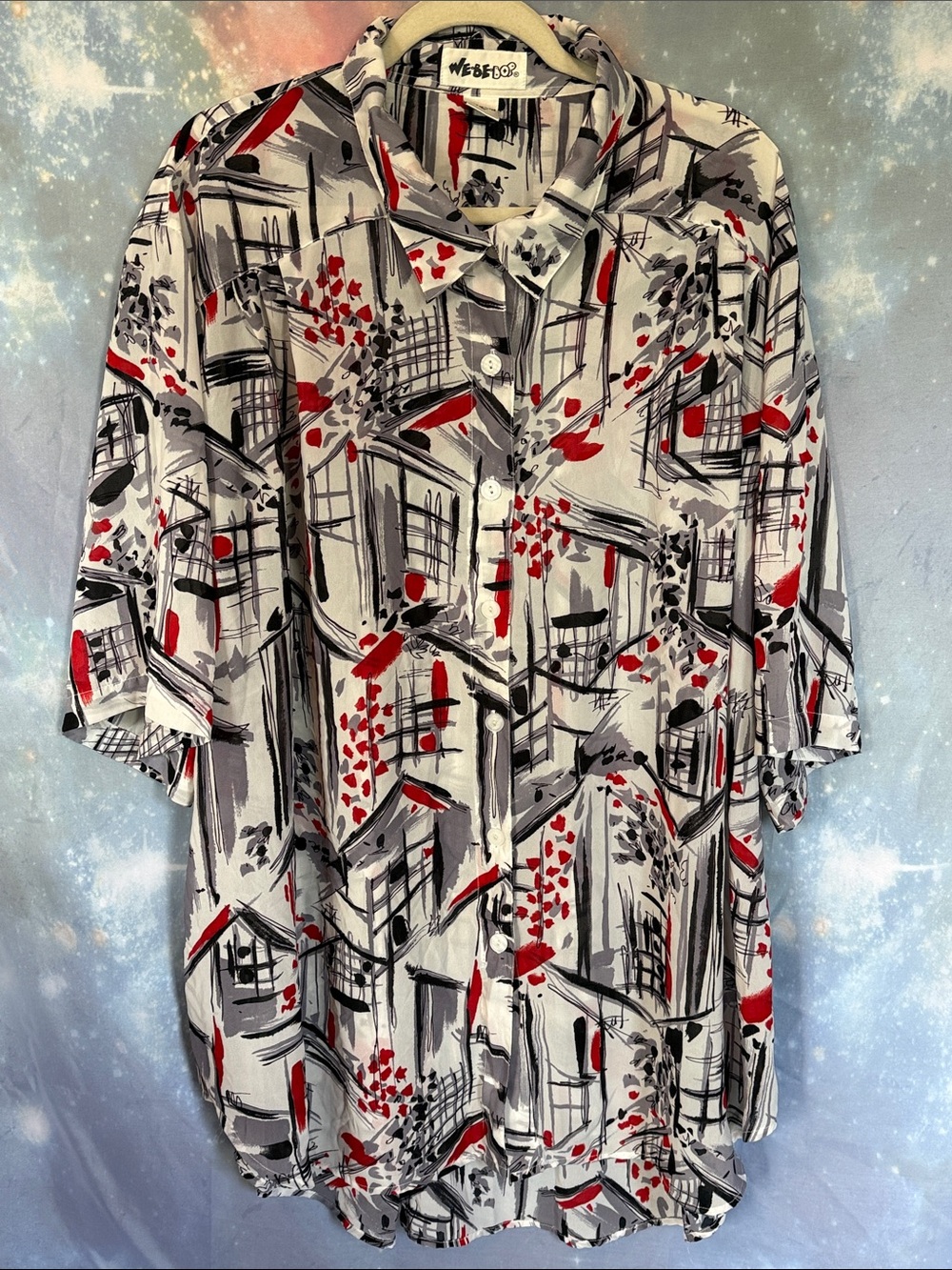 VTG We Be Bop women’s 5X Art to Wear short sleeve button up blouse shirt